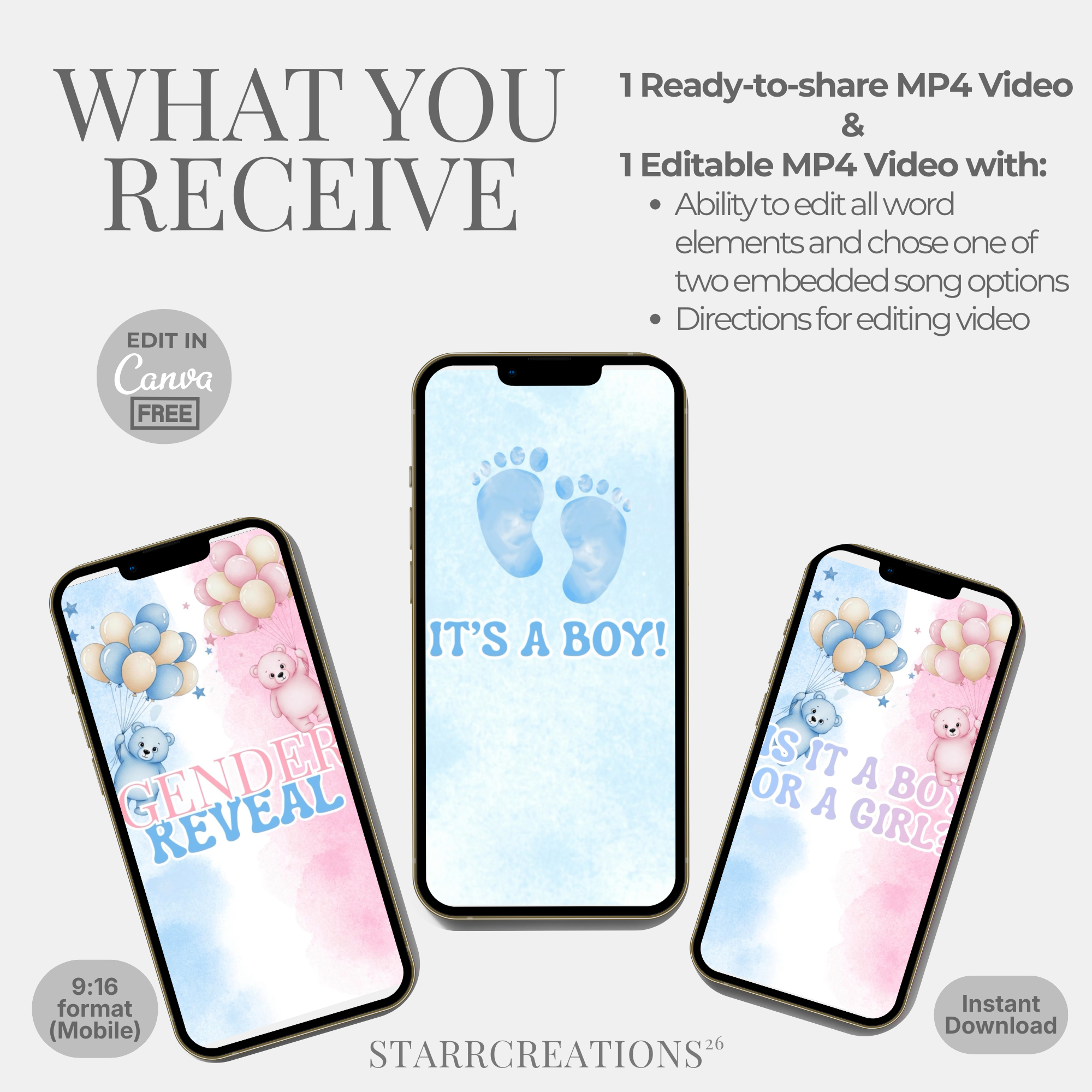 Boy Gender Reveal Video | Animated Digital Download MP4 | Instant Mobile Editable