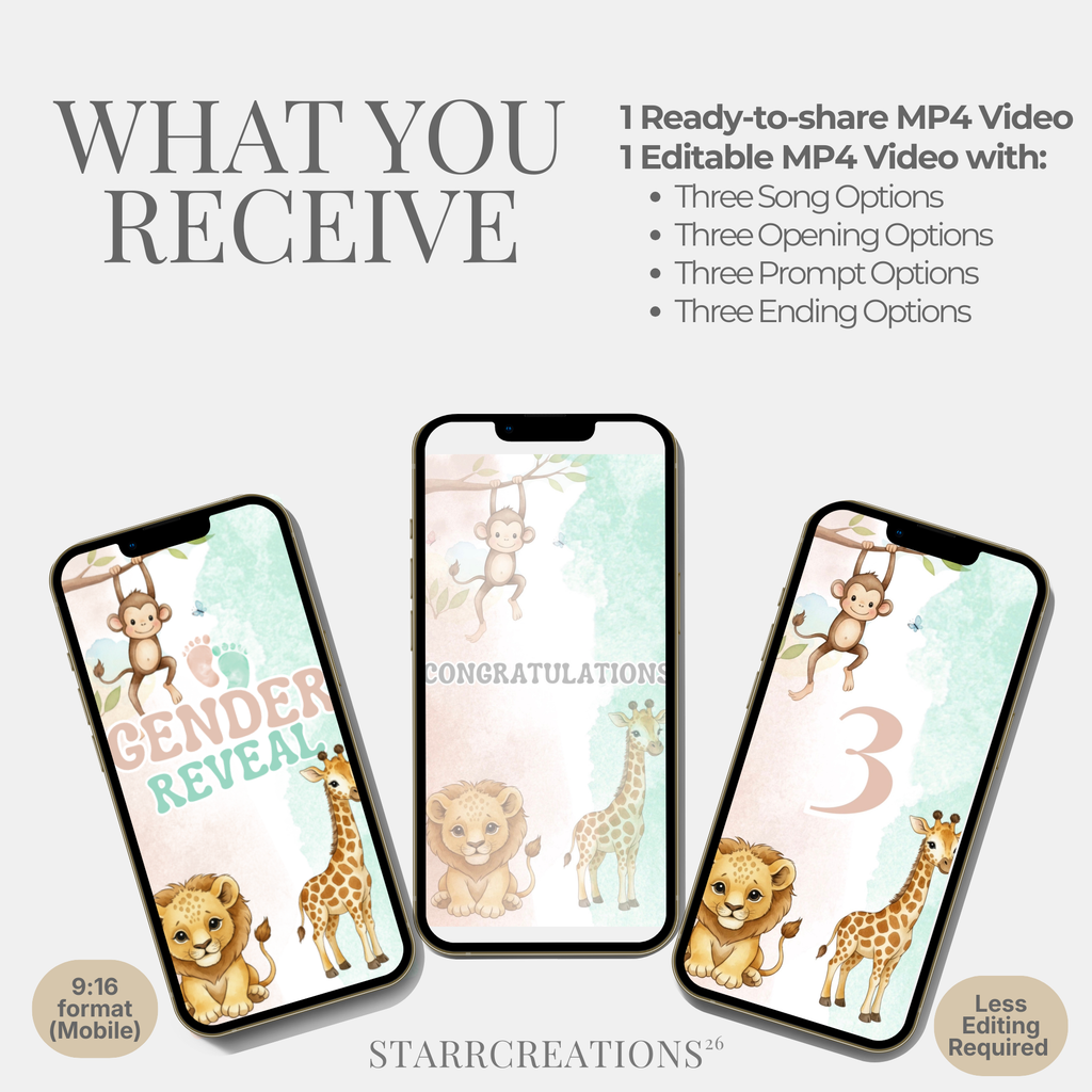 Baby Safari Boy Reveal Video | Animated Digital Download MP4  | Instant Mobile Editable