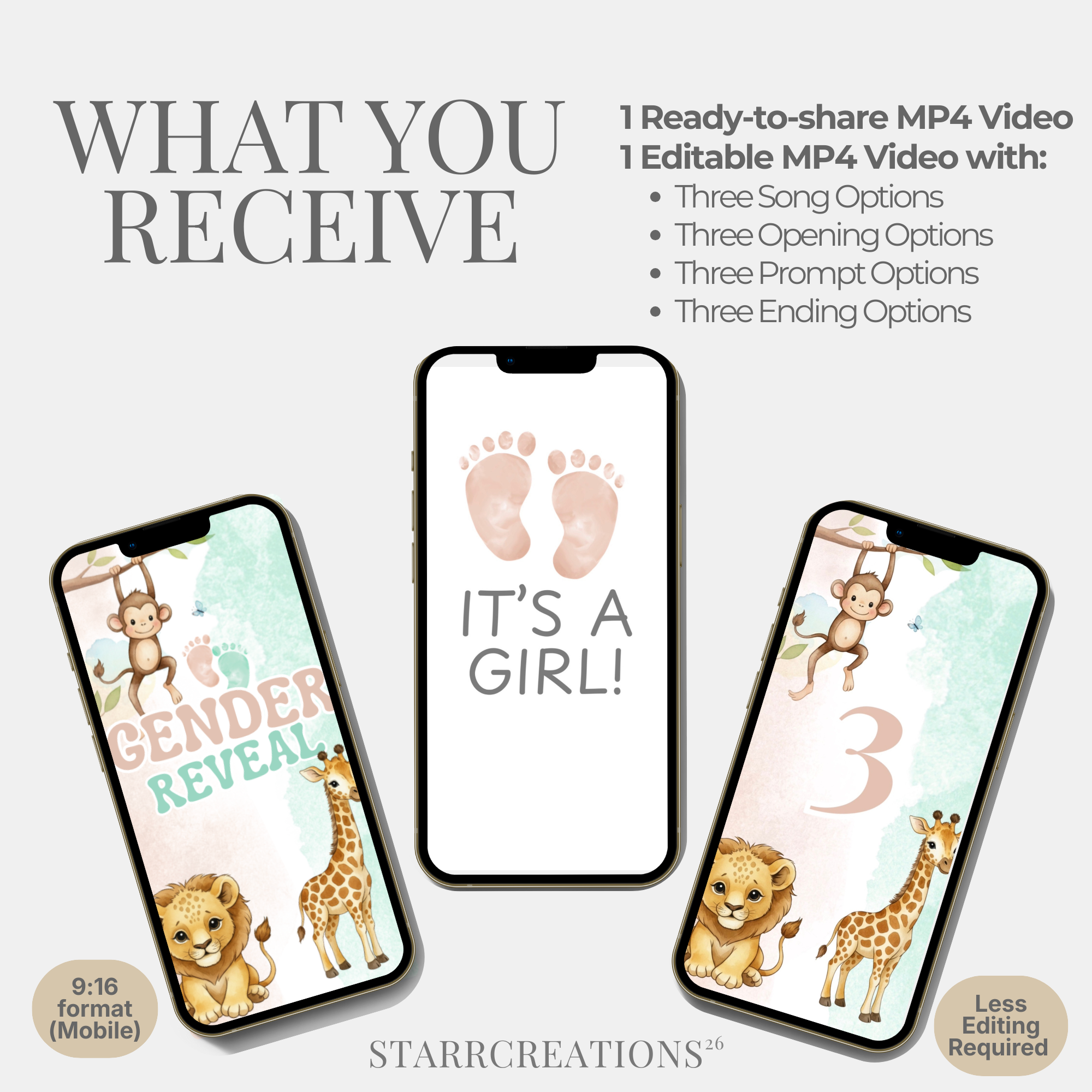 Safari Girl Gender Reveal Video, Editable Canva Template (Digital Download)
