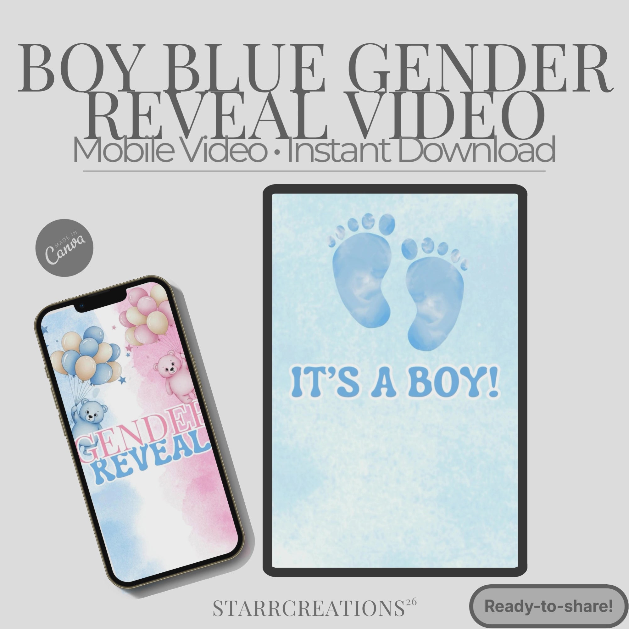 Boy Gender Reveal Video | Animated Digital Download MP4 | Instant Mobile Editable